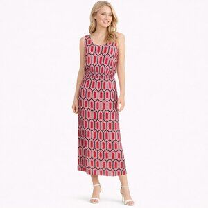 Banana Republic Petite 6 Red/White Geometric Sleeveless Maxi Dress